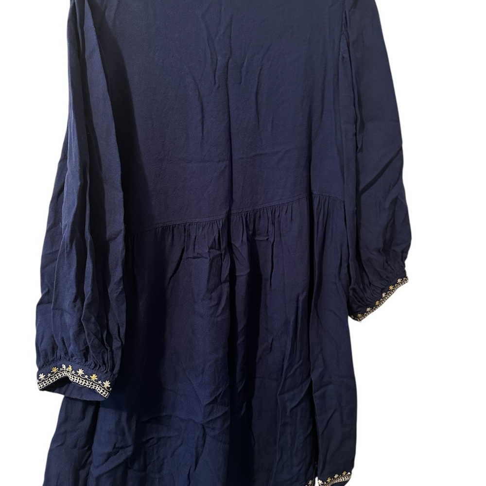 NWT SOLITAIRE Embroidered Yoke Front Dress Size S Navy Floral BOHO 3/4 Sleeve - Picture 3 of 5